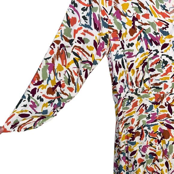 BeachLunchLounge Ruched Sleeve Wrap Midi Dress – Abstract Multi Size M (WPD5090) - Picture 6 of 10